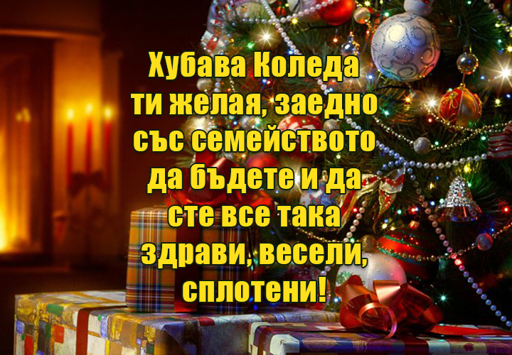 Хубава Коледа ти желая, заедно със семейството да бъдете и да сте все така здрави, весели, сплотени!